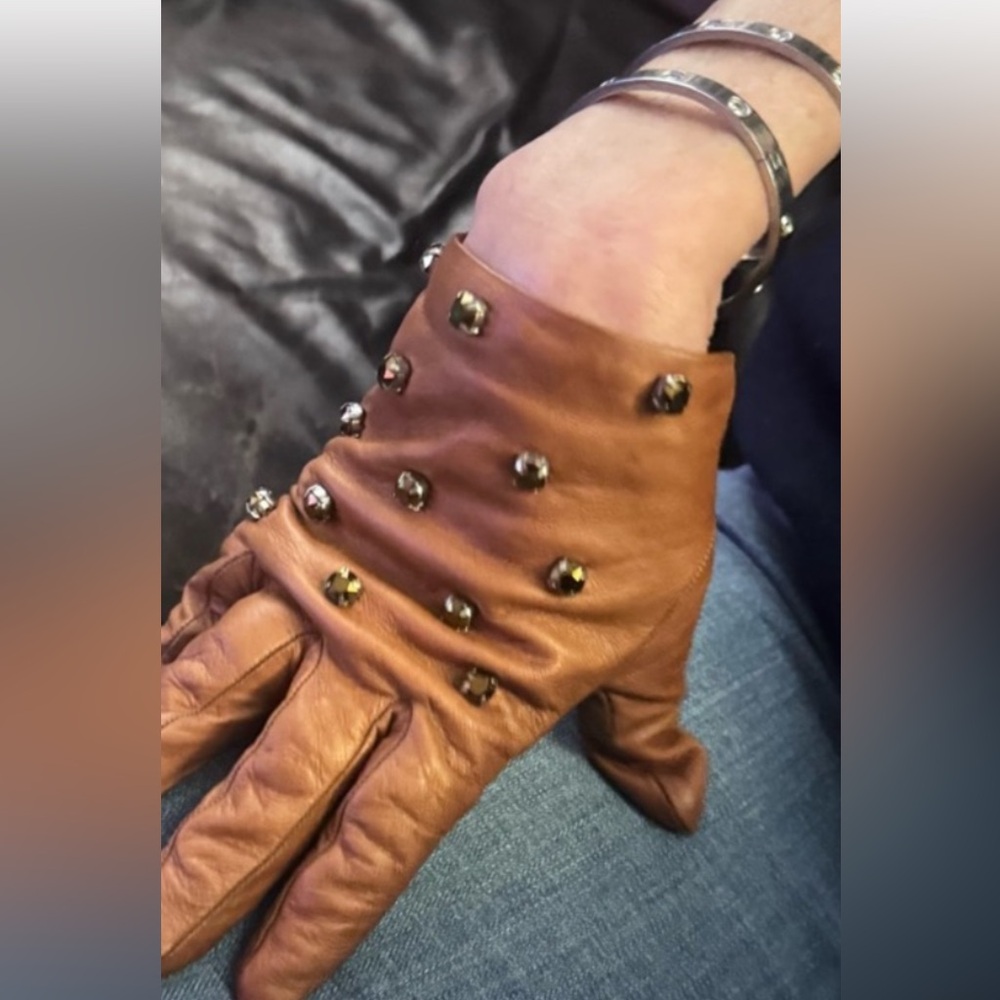 Portlando for J. Crew bronze gem covered cropped gloves